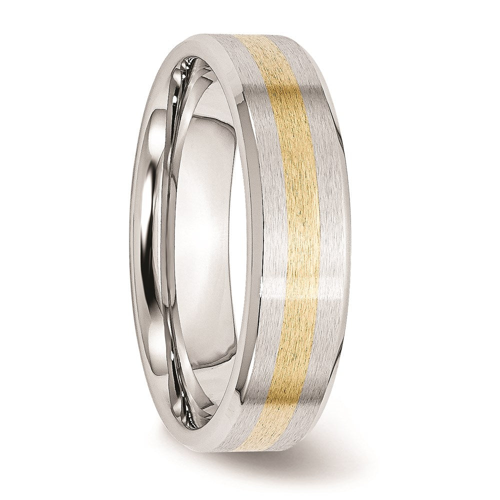 Unisex Fashion Jewelry, Chisel Brand Cobalt 14k Gold Inlay Satin and Polished 6mm Ring Band