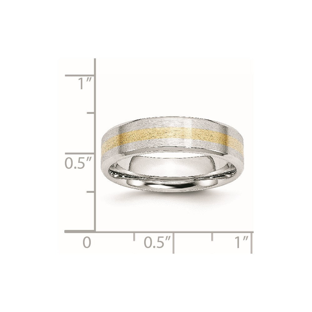 Unisex Fashion Jewelry, Chisel Brand Cobalt 14k Gold Inlay Satin and Polished 6mm Ring Band