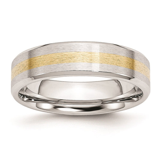Unisex Fashion Jewelry, Chisel Brand Cobalt 14k Gold Inlay Satin and Polished 6mm Ring Band