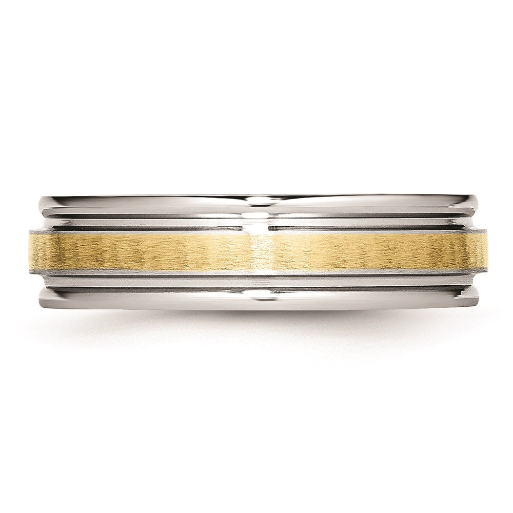 Unisex Fashion Jewelry, Chisel Brand Cobalt 14k Gold Inlay Satin and Polished 6mm Ring Band