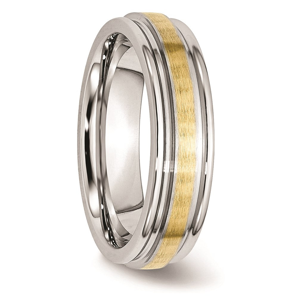 Unisex Fashion Jewelry, Chisel Brand Cobalt 14k Gold Inlay Satin and Polished 6mm Ring Band