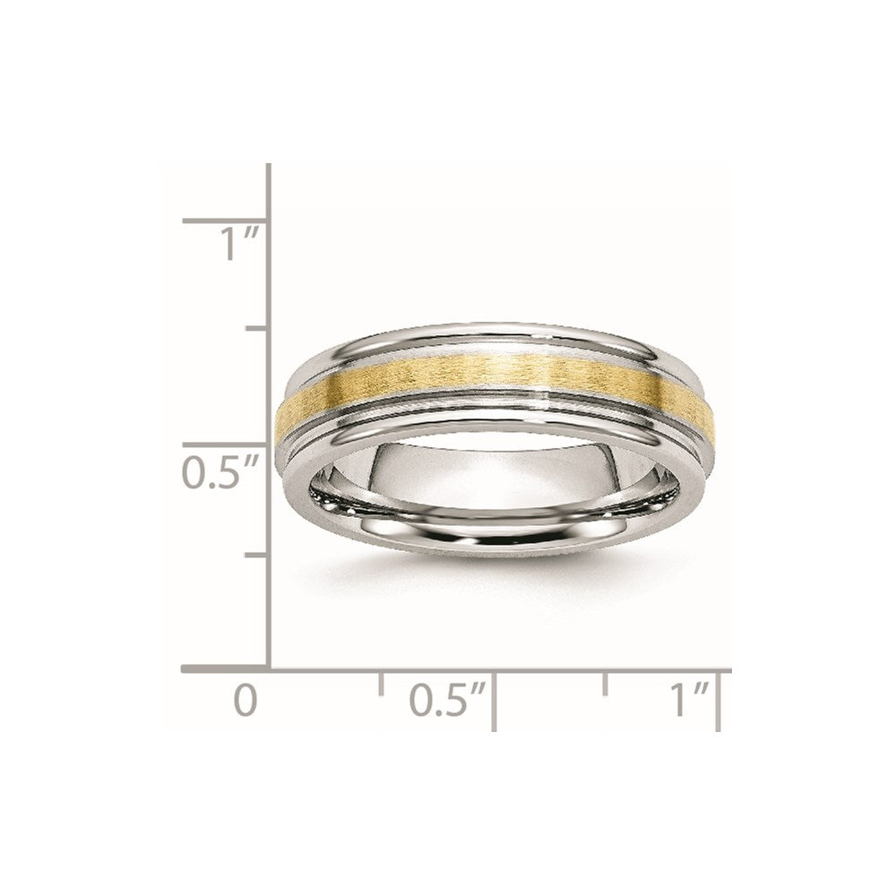 Unisex Fashion Jewelry, Chisel Brand Cobalt 14k Gold Inlay Satin and Polished 6mm Ring Band