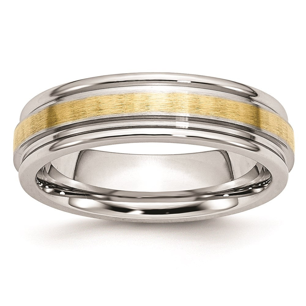 Unisex Fashion Jewelry, Chisel Brand Cobalt 14k Gold Inlay Satin and Polished 6mm Ring Band