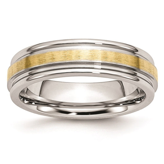 Unisex Fashion Jewelry, Chisel Brand Cobalt 14k Gold Inlay Satin and Polished 6mm Ring Band