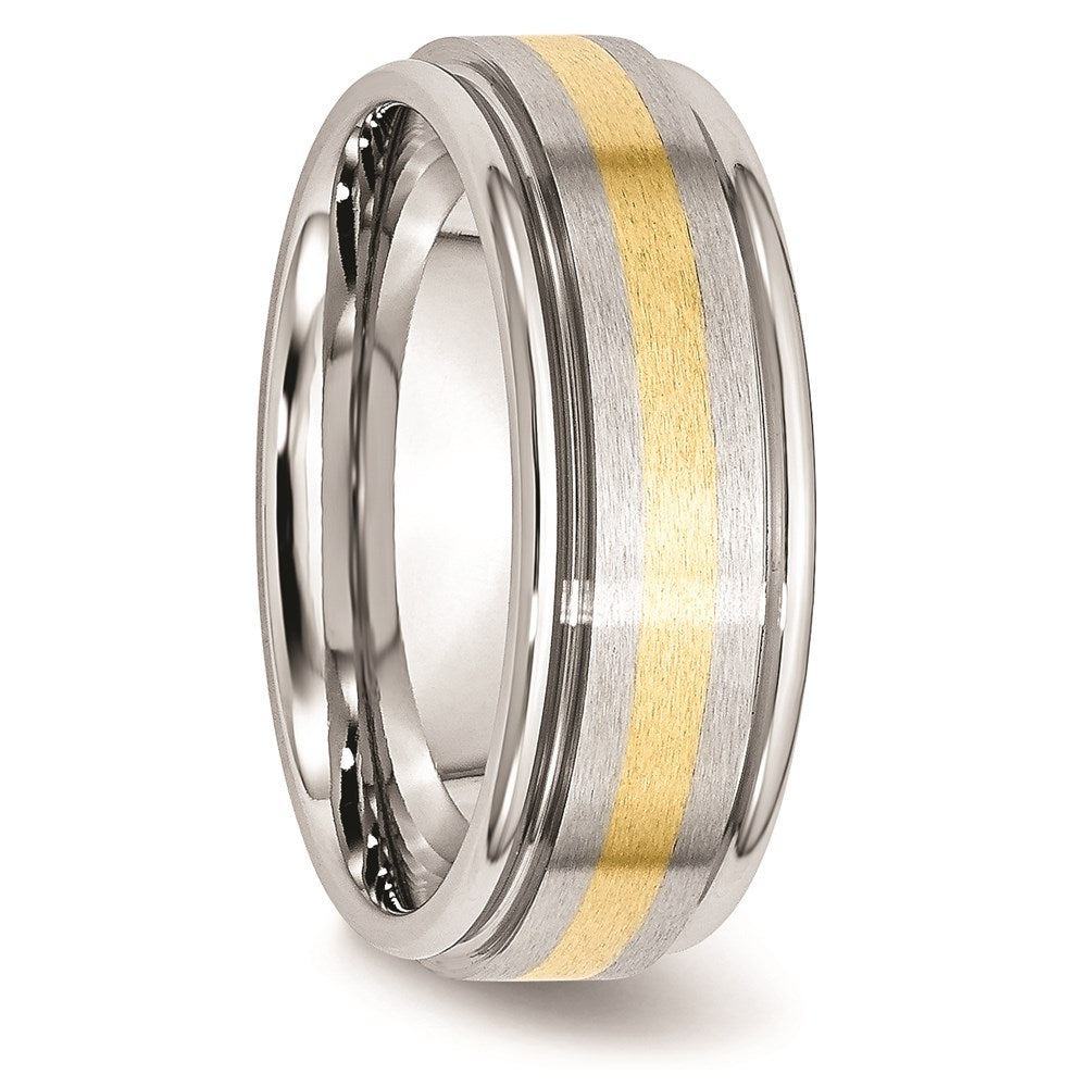 Men's Fashion Jewelry, Chisel Brand Cobalt 14k Gold Inlay Satin and Polished 8mm Ring Band