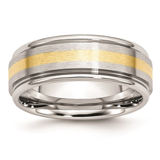 Men's Fashion Jewelry, Chisel Brand Cobalt 14k Gold Inlay Satin and Polished 8mm Ring Band