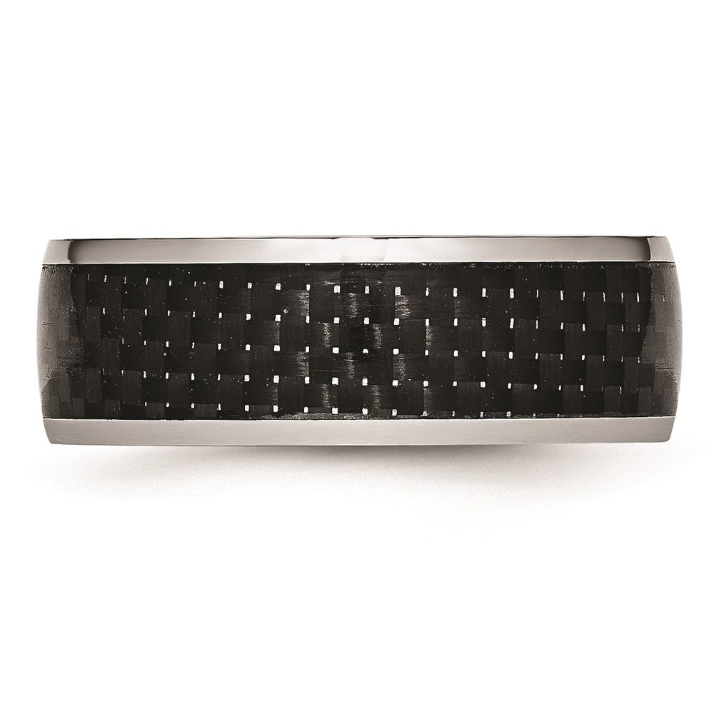 Men's Fashion Jewelry, Chisel Brand Cobalt Black Carbon Fiber Inlay 8mm Polished Ring Band