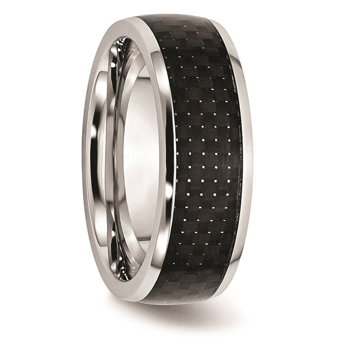 Men's Fashion Jewelry, Chisel Brand Cobalt Black Carbon Fiber Inlay 8mm Polished Ring Band