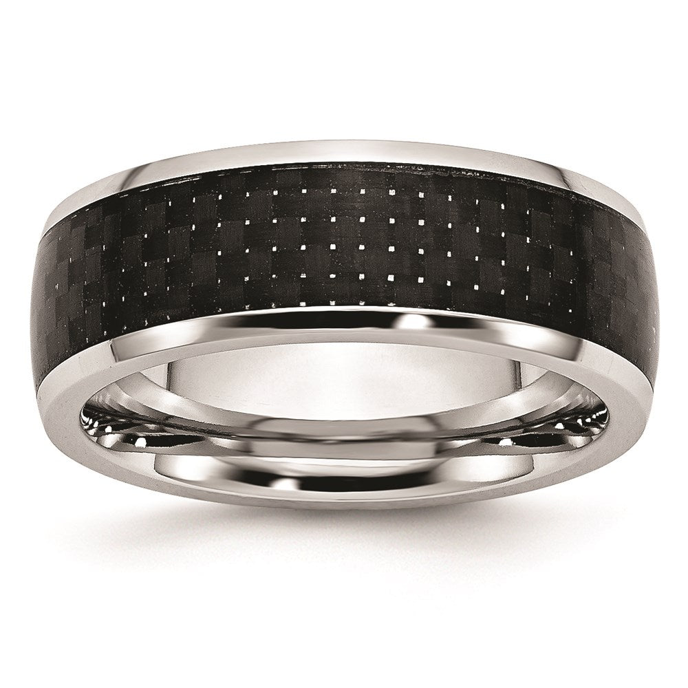 Men's Fashion Jewelry, Chisel Brand Cobalt Black Carbon Fiber Inlay 8mm Polished Ring Band