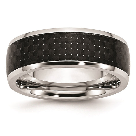 Men's Fashion Jewelry, Chisel Brand Cobalt Black Carbon Fiber Inlay 8mm Polished Ring Band