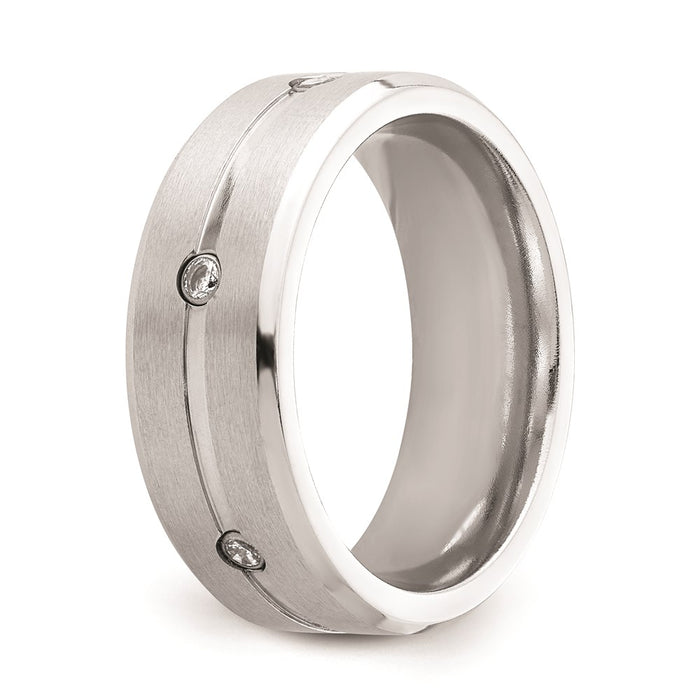 Men's Fashion Jewelry, Chisel Brand Cobalt Brushed and Polished with CZ Beveled 8mm Ring Band