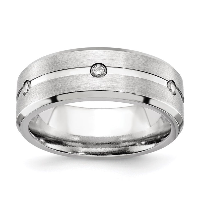 Men's Fashion Jewelry, Chisel Brand Cobalt Brushed and Polished with CZ Beveled 8mm Ring Band