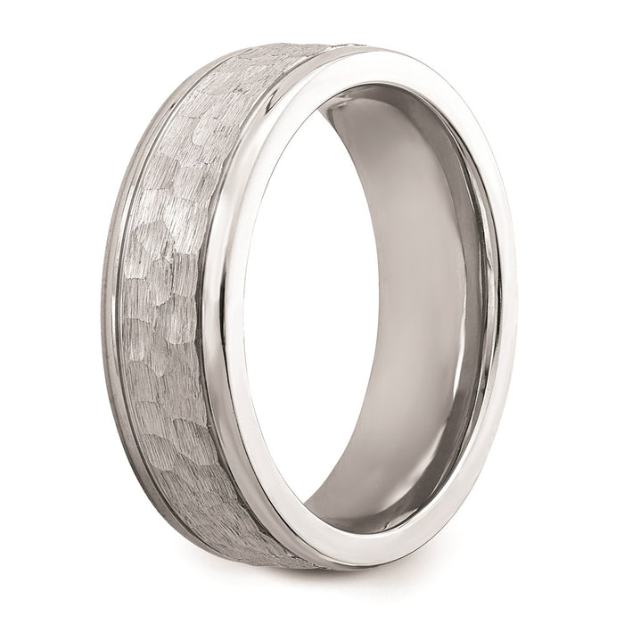 Men's Fashion Jewelry, Chisel Brand Cobalt Brushed and Polished Hammered Center 7mm Ring Band