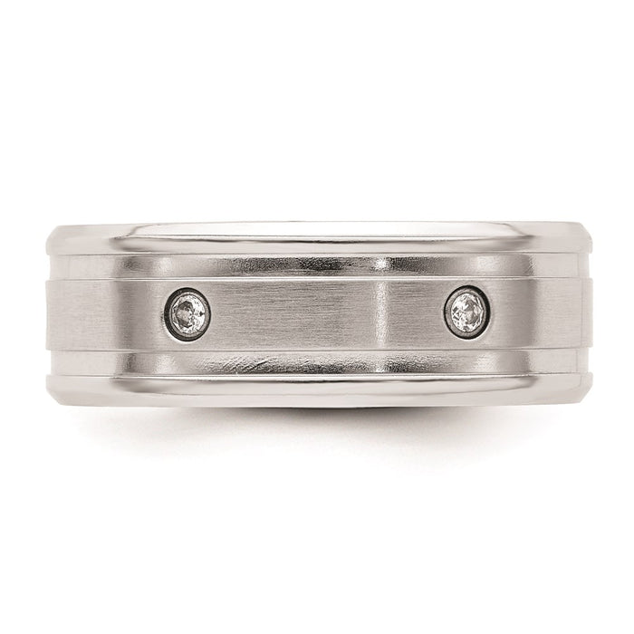 Men's Fashion Jewelry, Chisel Brand Cobalt Brushed and Polished with CZ  Beveled 8mm Ring Band