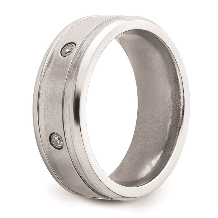 Men's Fashion Jewelry, Chisel Brand Cobalt Brushed and Polished with CZ  Beveled 8mm Ring Band