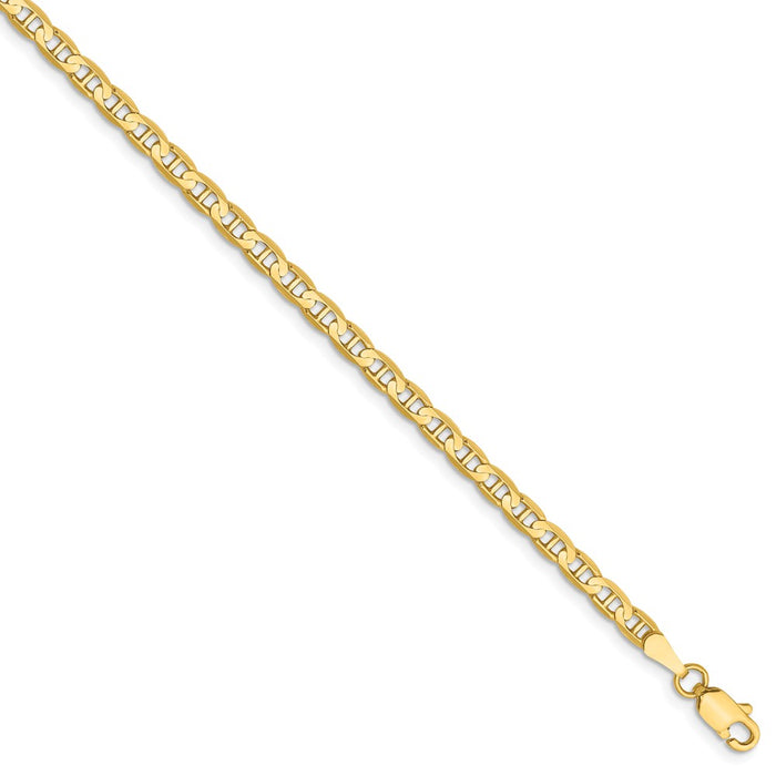 Million Charms 14k Yellow Gold 3mm Concave Anchor Chain, Chain Length: 7 inches