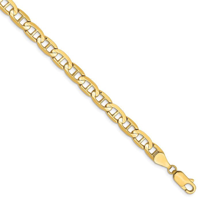 Million Charms 14k Yellow Gold 5.25mm Concave Anchor Chain, Chain Length: 8 inches