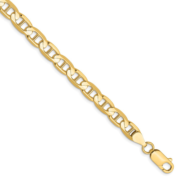 Million Charms 14k Yellow Gold 6.25mm Concave Anchor Chain, Chain Length: 7 inches