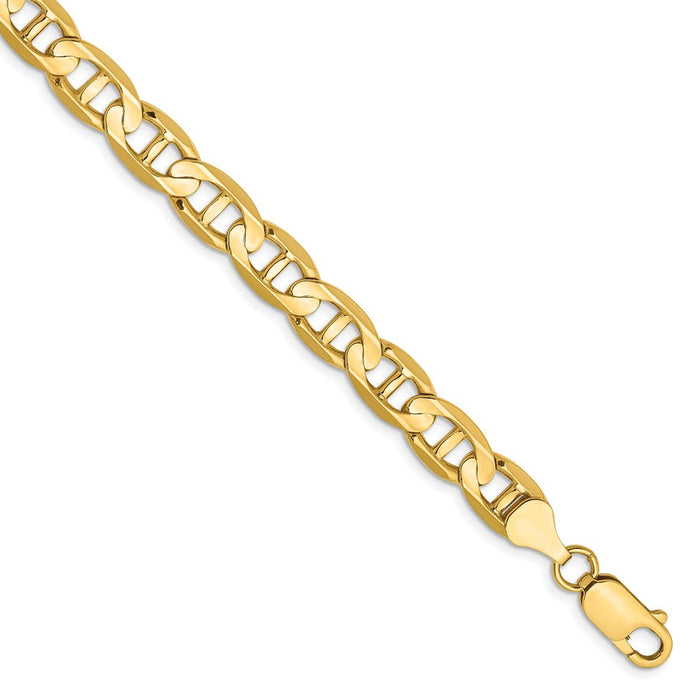 Million Charms 14k Yellow Gold 7mm Concave Anchor Chain, Chain Length: 7 inches