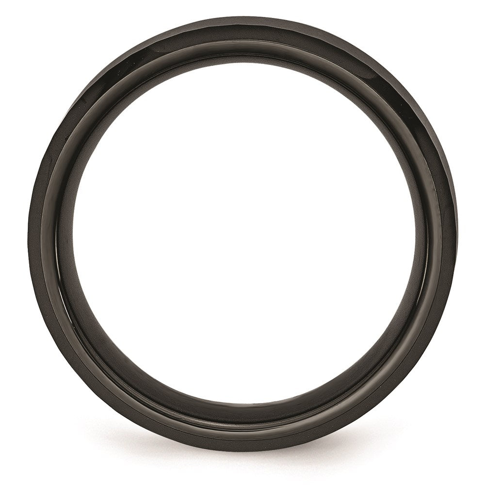 Unisex Fashion Jewelry, Chisel Brand Ceramic Beveled Edge, Black Faceted 8mm Polished Ring Band