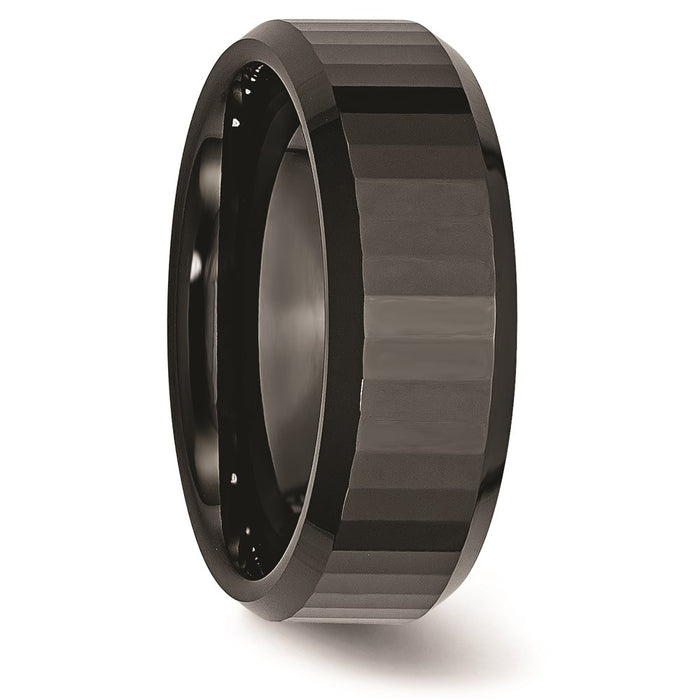 Unisex Fashion Jewelry, Chisel Brand Ceramic Beveled Edge, Black Faceted 8mm Polished Ring Band