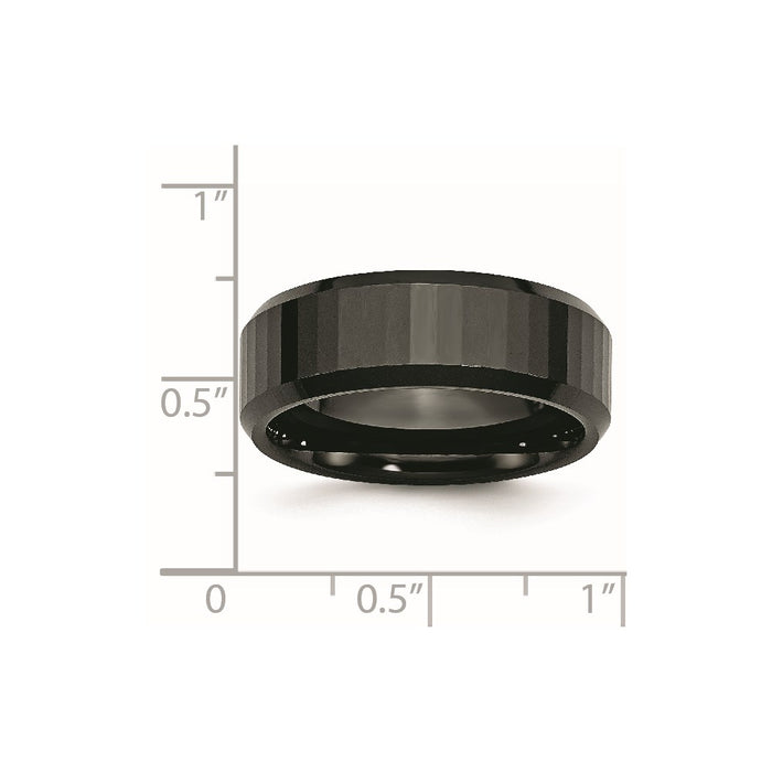 Unisex Fashion Jewelry, Chisel Brand Ceramic Beveled Edge, Black Faceted 8mm Polished Ring Band