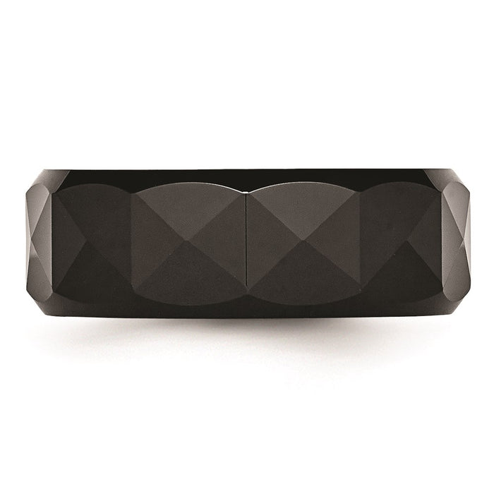 Unisex Fashion Jewelry, Chisel Brand Ceramic Faceted Black 8mm Polished Beveled Edge Ring Band