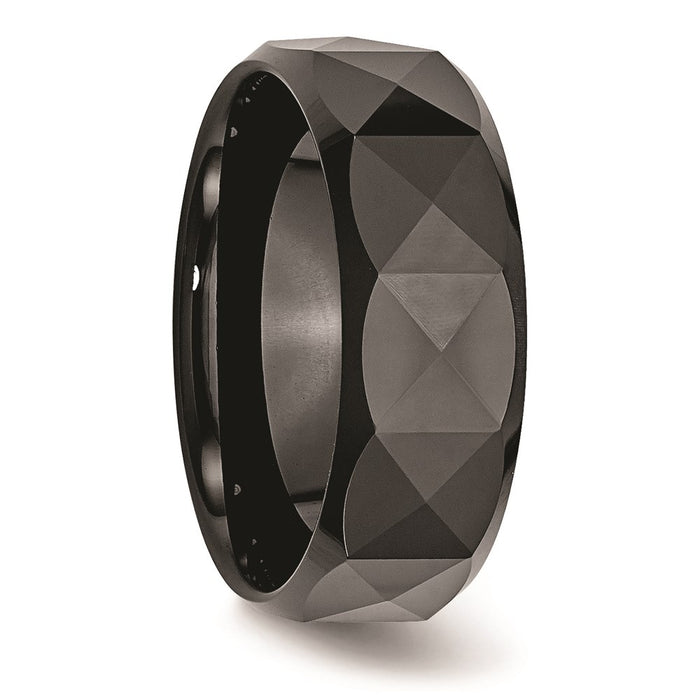 Unisex Fashion Jewelry, Chisel Brand Ceramic Faceted Black 8mm Polished Beveled Edge Ring Band