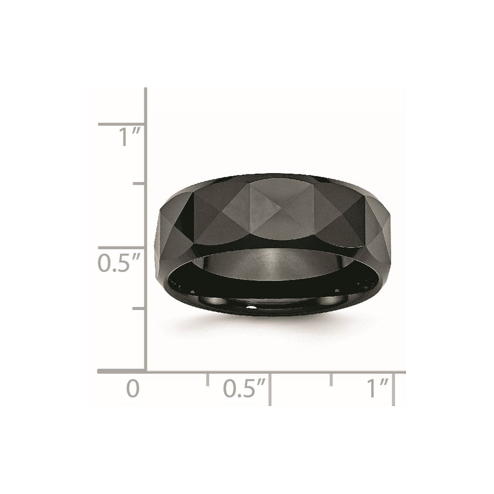 Unisex Fashion Jewelry, Chisel Brand Ceramic Faceted Black 8mm Polished Beveled Edge Ring Band
