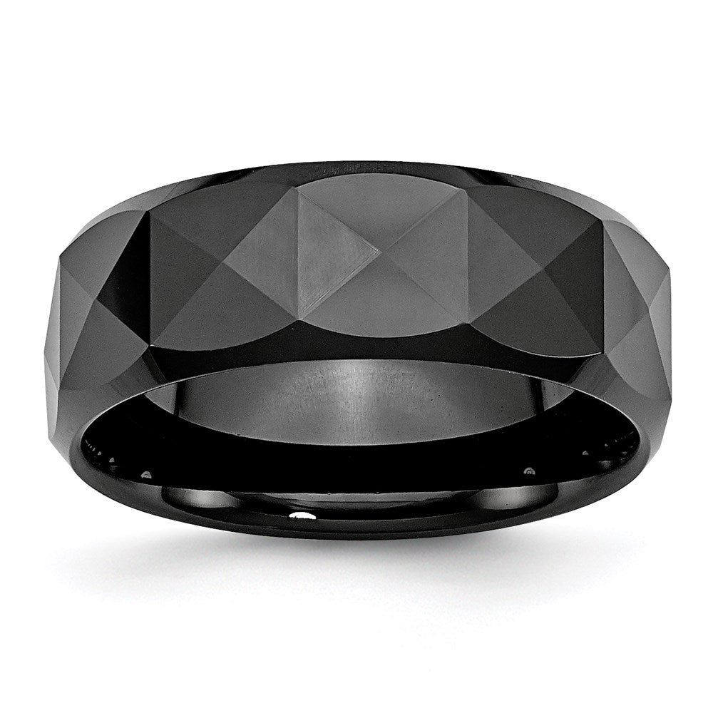 Unisex Fashion Jewelry, Chisel Brand Ceramic Faceted Black 8mm Polished Beveled Edge Ring Band