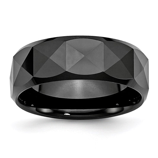 Unisex Fashion Jewelry, Chisel Brand Ceramic Faceted Black 8mm Polished Beveled Edge Ring Band