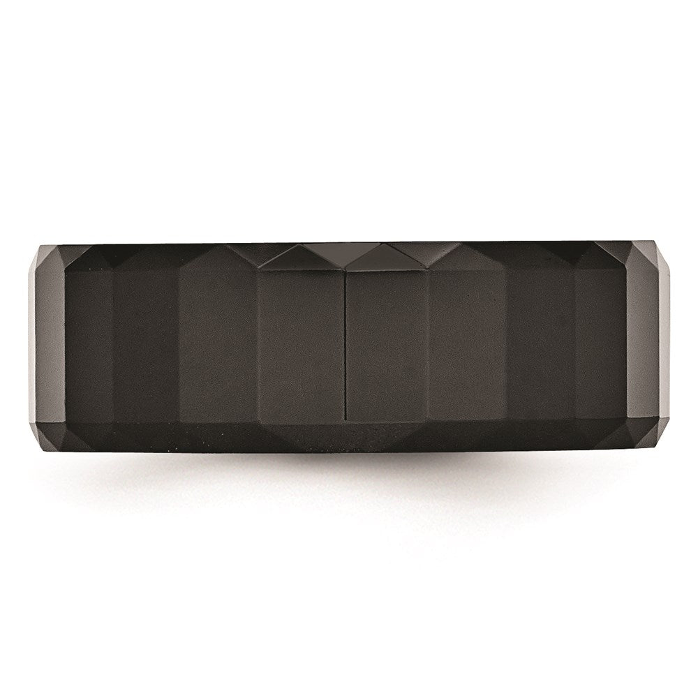 Unisex Fashion Jewelry, Chisel Brand Ceramic Black Faceted 8mm Polished Beveled Edge Ring Band