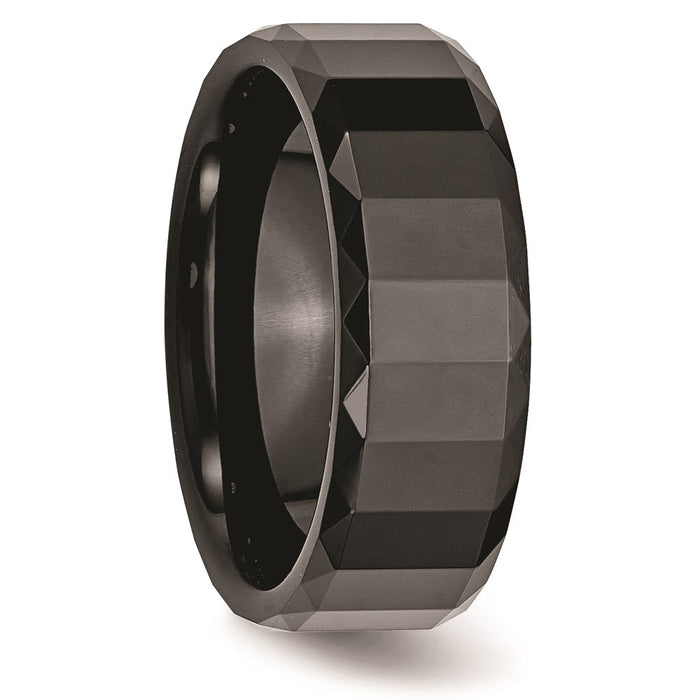 Unisex Fashion Jewelry, Chisel Brand Ceramic Black Faceted 8mm Polished Beveled Edge Ring Band