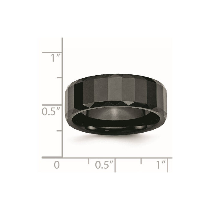 Unisex Fashion Jewelry, Chisel Brand Ceramic Black Faceted 8mm Polished Beveled Edge Ring Band