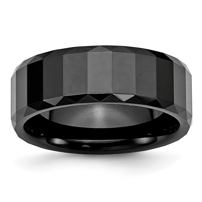 Unisex Fashion Jewelry, Chisel Brand Ceramic Black Faceted 8mm Polished Beveled Edge Ring Band