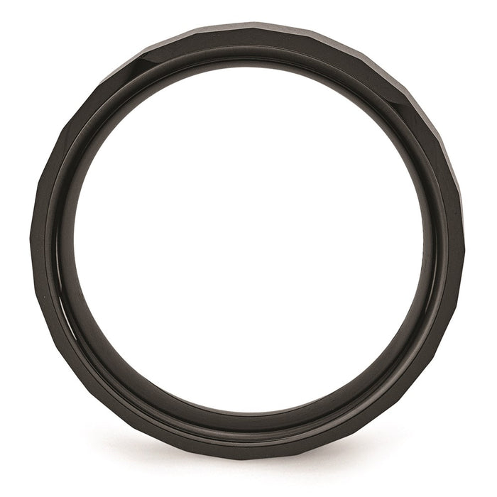 Unisex Fashion Jewelry, Chisel Brand Ceramic Black Faceted Beveled Edge 8mm Polished Ring Band