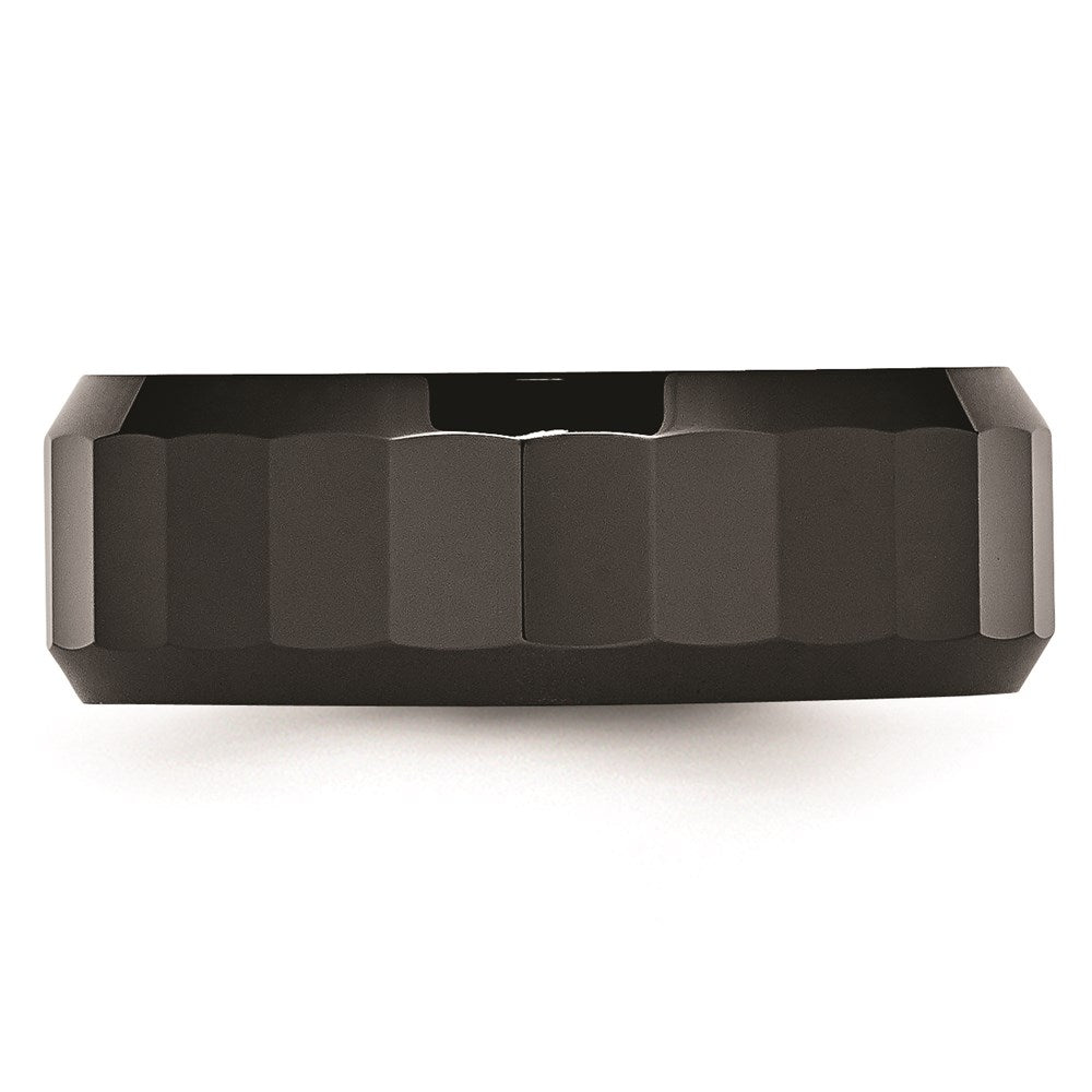 Unisex Fashion Jewelry, Chisel Brand Ceramic Black Faceted Beveled Edge 8mm Polished Ring Band
