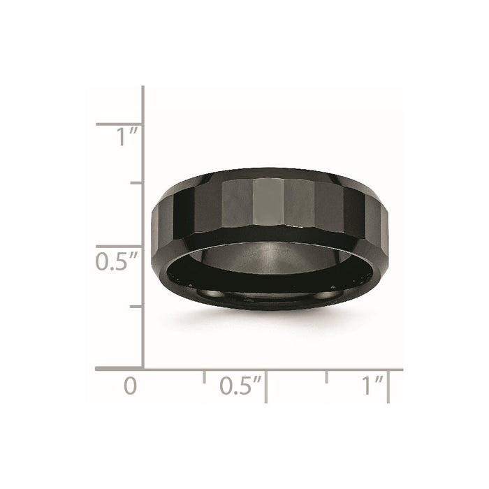 Unisex Fashion Jewelry, Chisel Brand Ceramic Black Faceted Beveled Edge 8mm Polished Ring Band