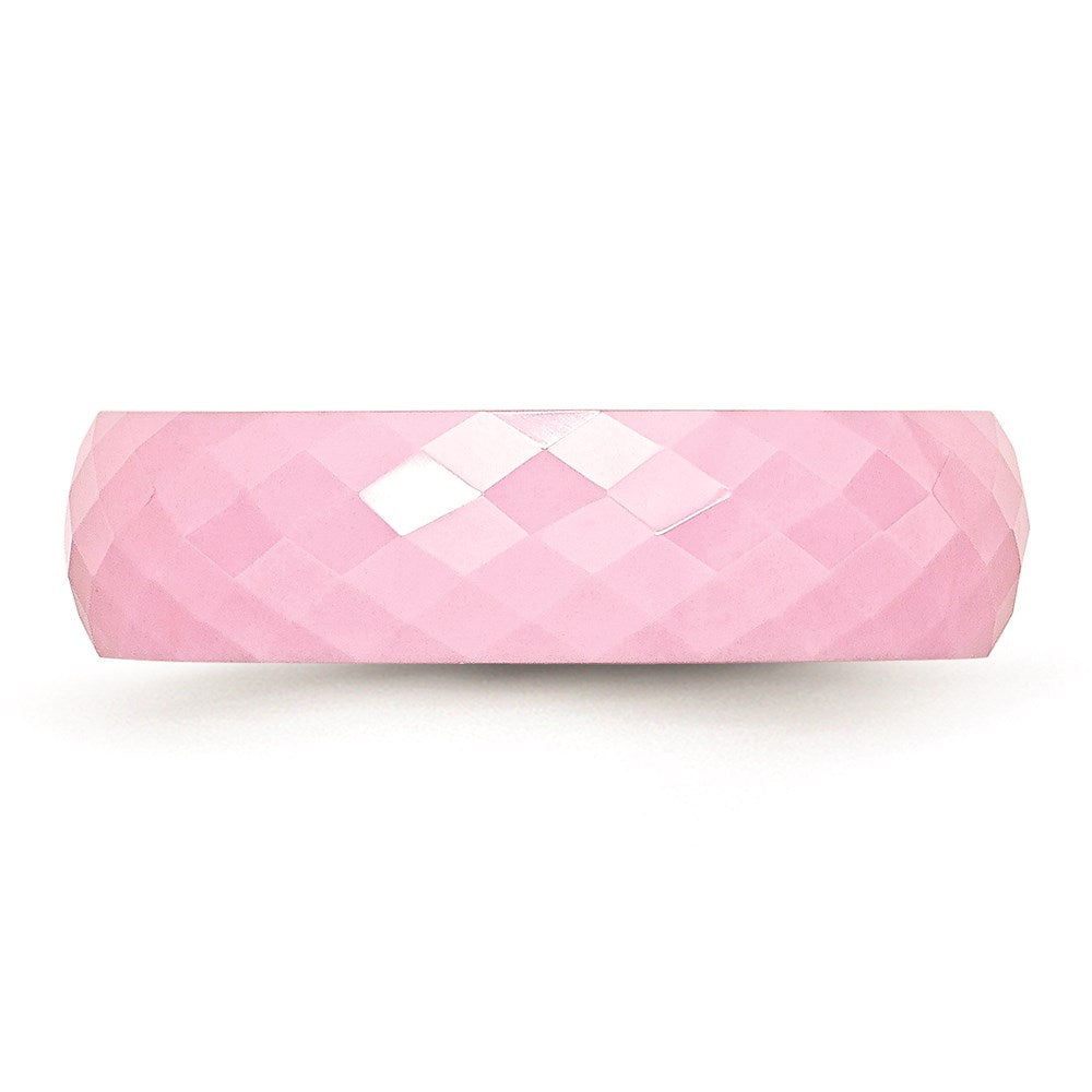 Women's Fashion Jewelry, Chisel Brand Ceramic Pink Faceted 6mm Polished Ring Band
