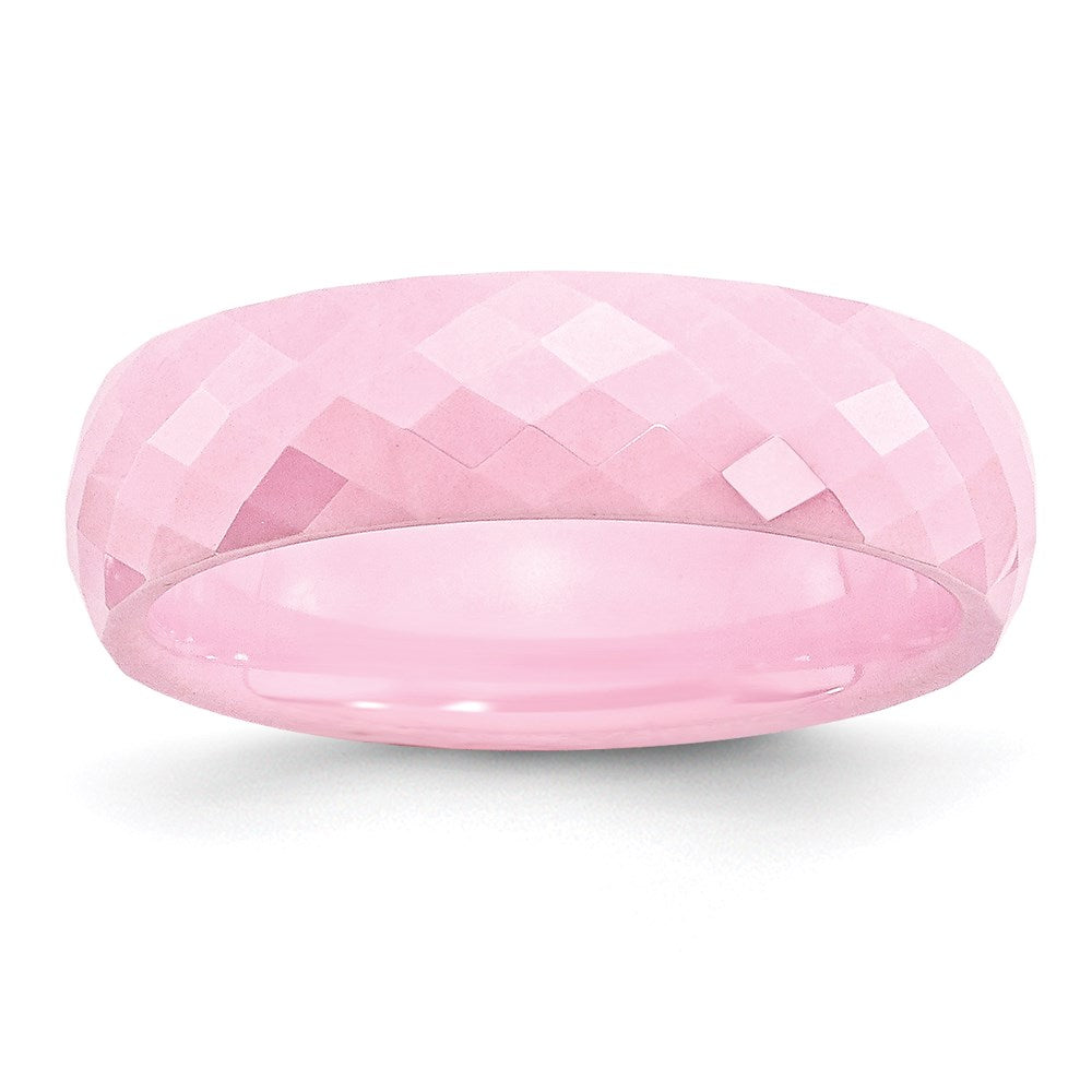 Women's Fashion Jewelry, Chisel Brand Ceramic Pink Faceted 6mm Polished Ring Band
