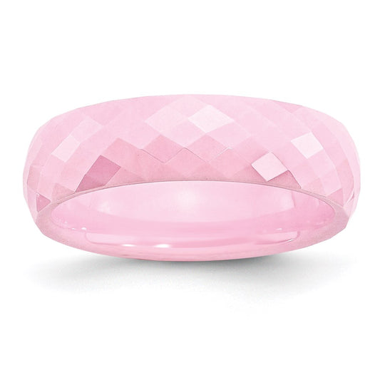 Women's Fashion Jewelry, Chisel Brand Ceramic Pink Faceted 6mm Polished Ring Band
