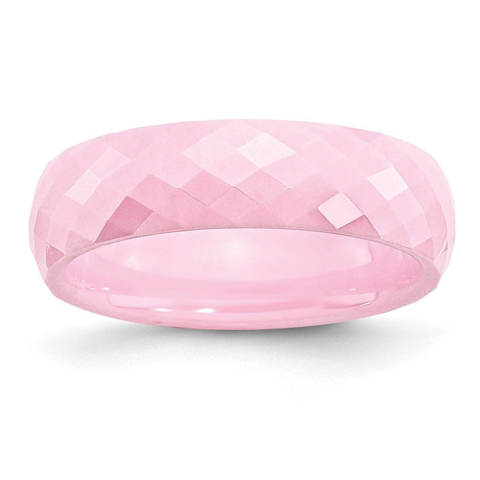 Women's Fashion Jewelry, Chisel Brand Ceramic Pink Faceted 6mm Polished Ring Band