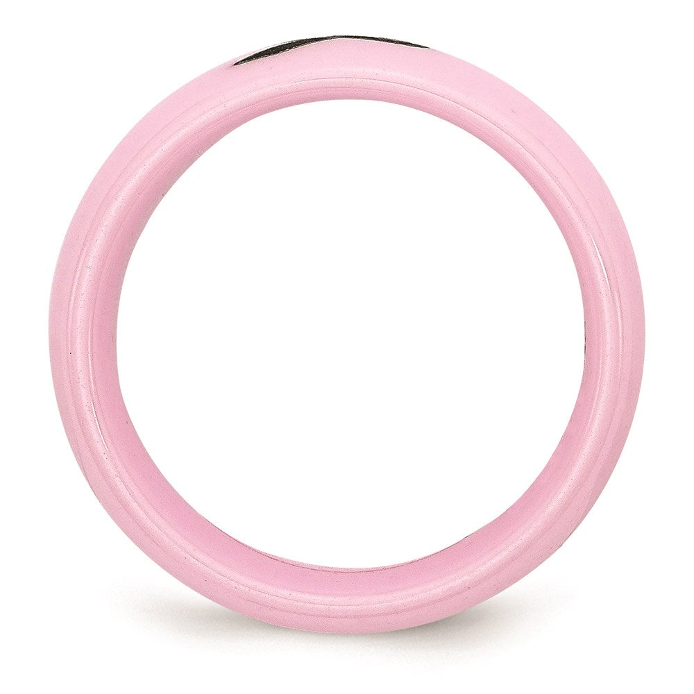 Women's Fashion Jewelry, Chisel Brand Ceramic Pink Black Laser Accented Ribbon 8mm Polished Ring Band