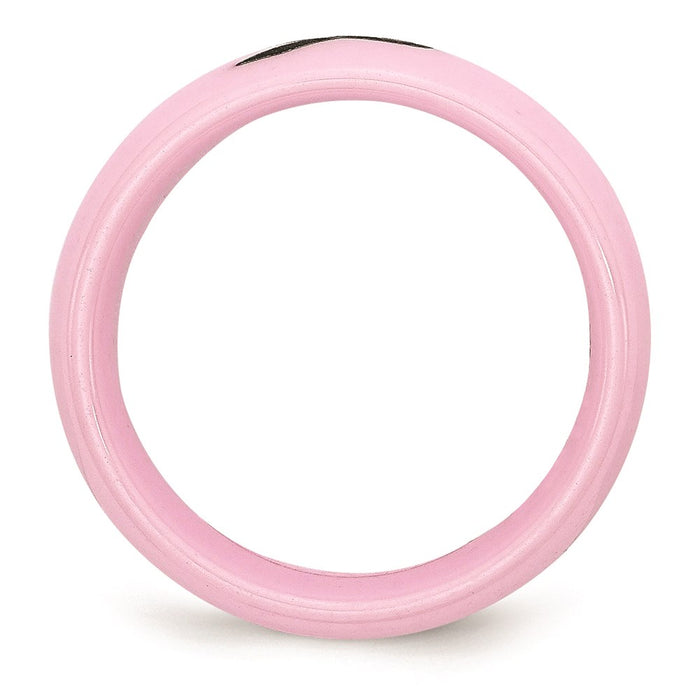 Women's Fashion Jewelry, Chisel Brand Ceramic Pink Black Laser Accented Ribbon 8mm Polished Ring Band