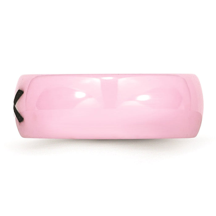 Women's Fashion Jewelry, Chisel Brand Ceramic Pink Black Laser Accented Ribbon 8mm Polished Ring Band