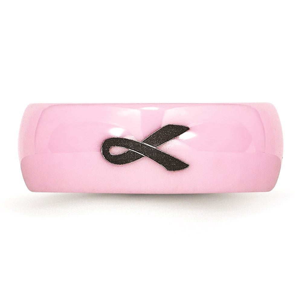 Women's Fashion Jewelry, Chisel Brand Ceramic Pink Black Laser Accented Ribbon 8mm Polished Ring Band