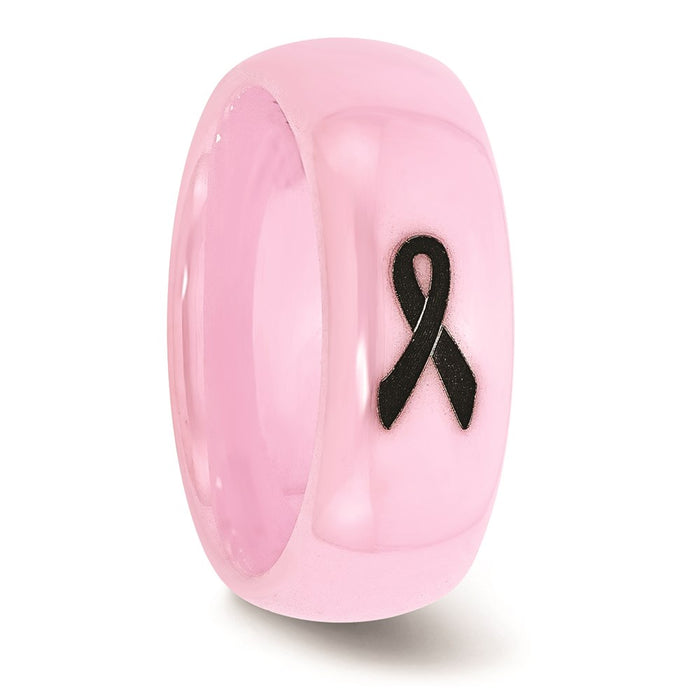 Women's Fashion Jewelry, Chisel Brand Ceramic Pink Black Laser Accented Ribbon 8mm Polished Ring Band