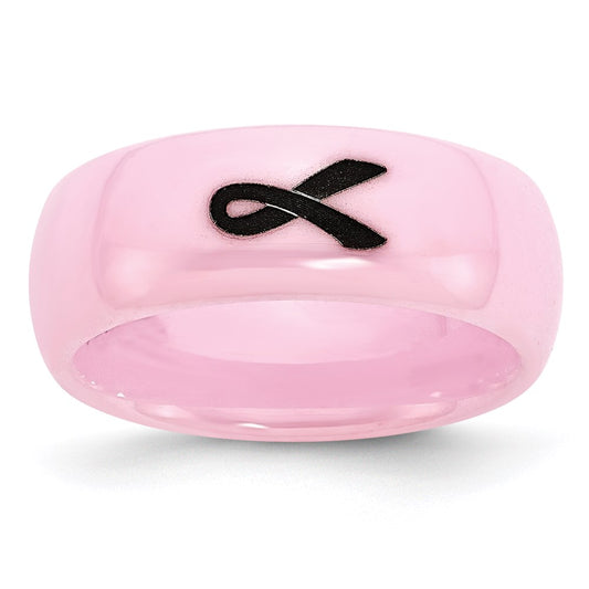 Women's Fashion Jewelry, Chisel Brand Ceramic Pink Black Laser Accented Ribbon 8mm Polished Ring Band