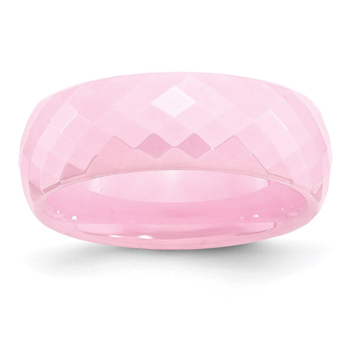 Women's Fashion Jewelry, Chisel Brand Ceramic Pink Faceted 7.5mm Polished Ring Band