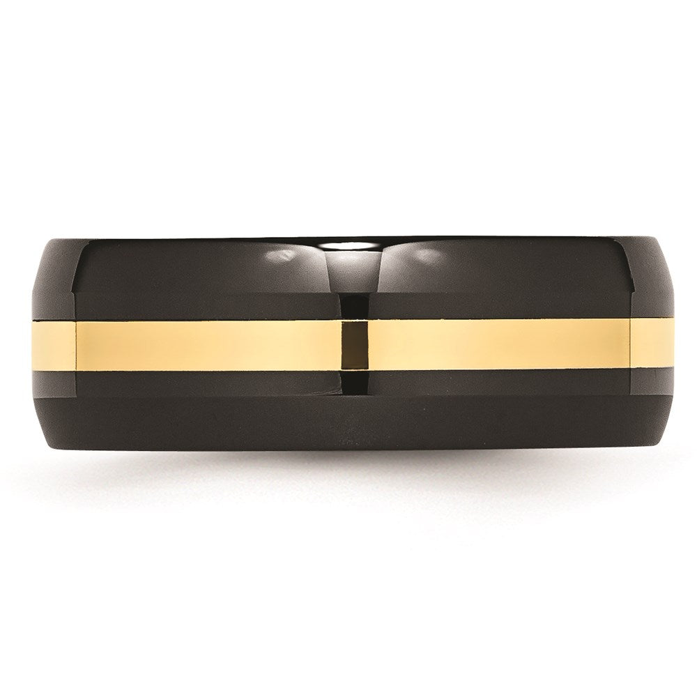 Unisex Fashion Jewelry, Chisel Brand Ceramic Black with 14k Inlay 8mm Polished Ring Band